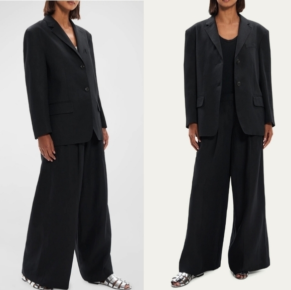 New Theory Galena Boxy Oversized Linen Black Jacket/Blazer NWT Size Petite Small - Picture 7 of 17